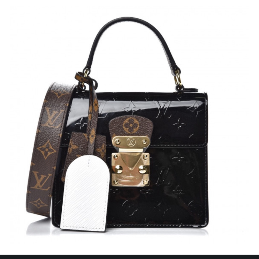 Louise Vuitton Spring Street black vernis leather monogram shoulder strap purse